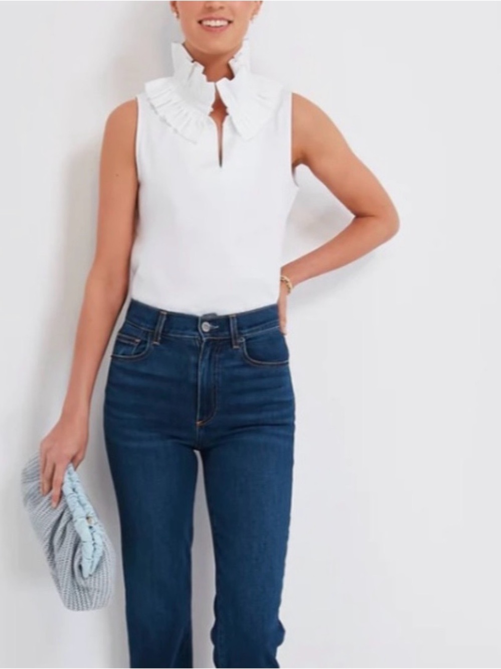 Tuckernuck Women’s White Sleeveless Bouvier Blouse Large Cotton Blend